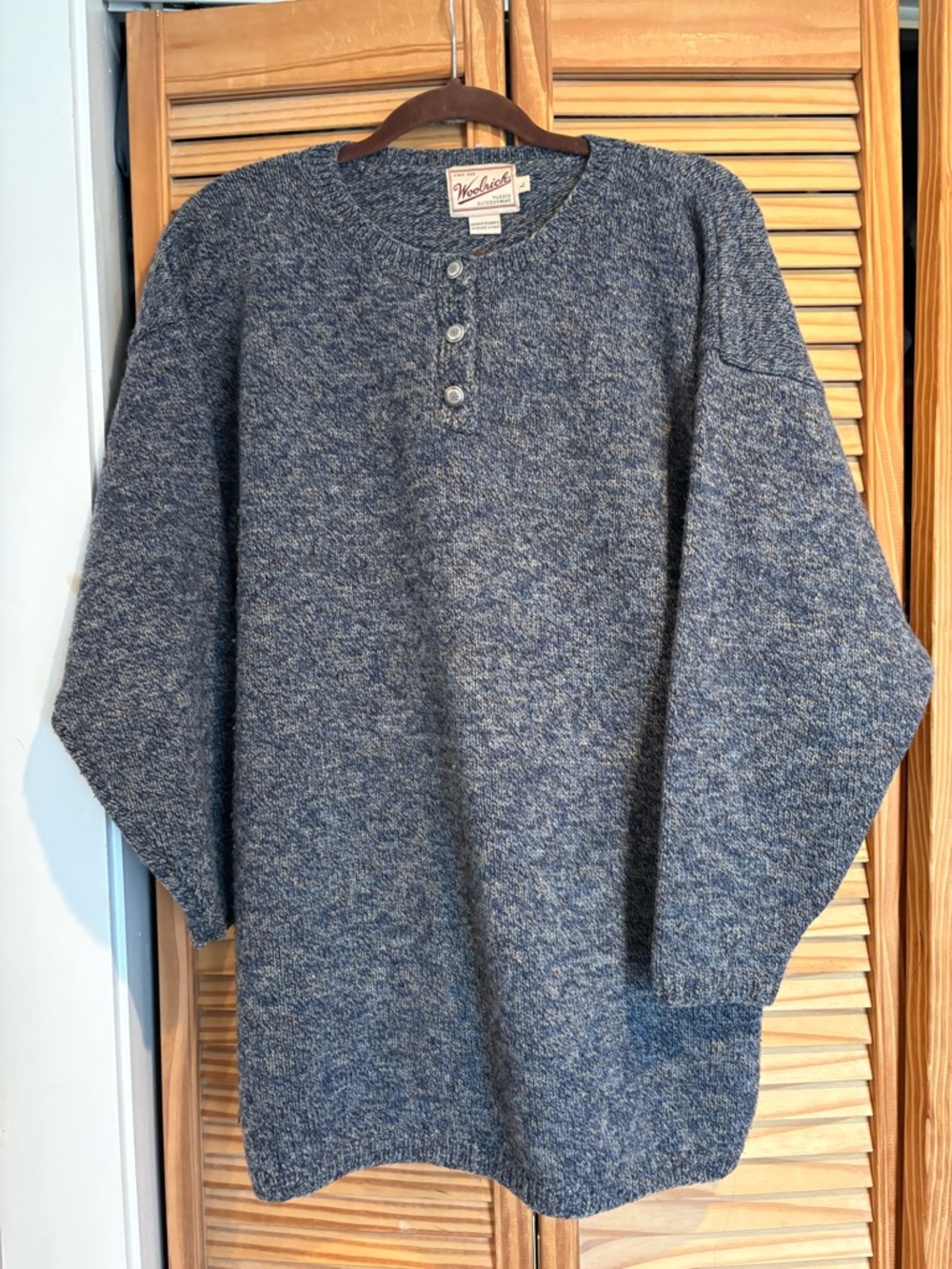 Woolrich Vintage Wool Henley Sweater Marled Blue Cabincore Lagenlook Cozy